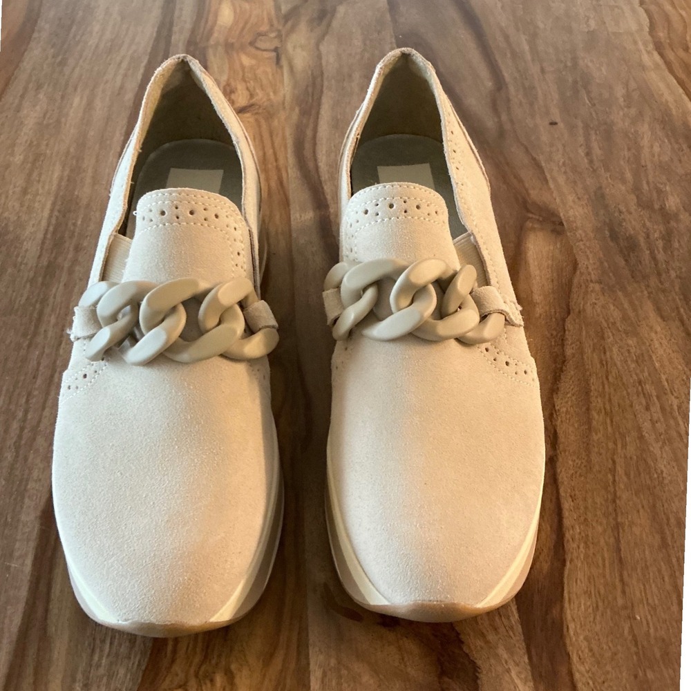 Dolce Vita Beige Suede Platform Loafers Chain Detail Slip On Shoes Womens 10 - Picture 7 of 13